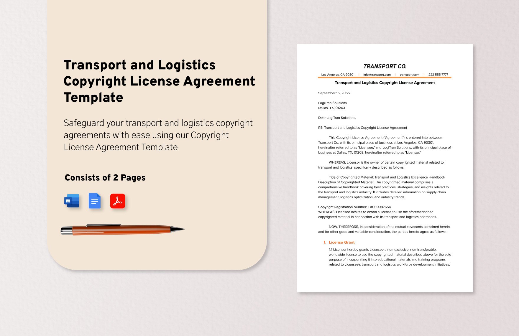 Transport and Logistics Copyright License Agreement Template