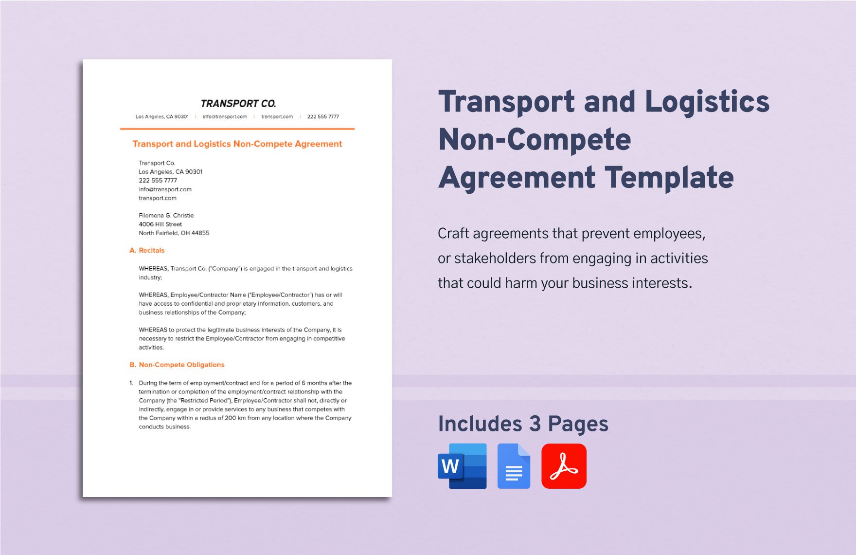 Transport and Logistics Non-Compete Agreement Template