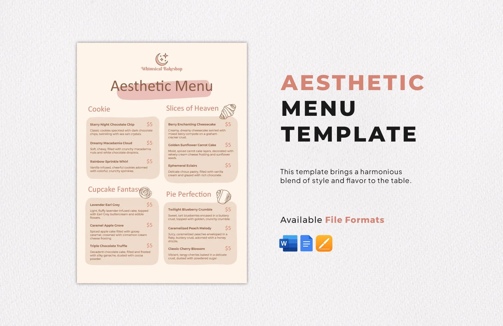 Free Aesthetic Menu Template in Word, Google Docs, Apple Pages
