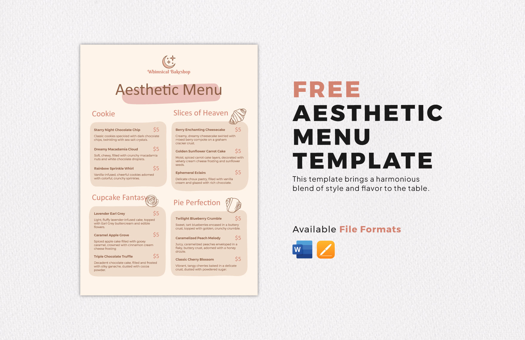Aesthetic Menu Template in Word, Pages Download