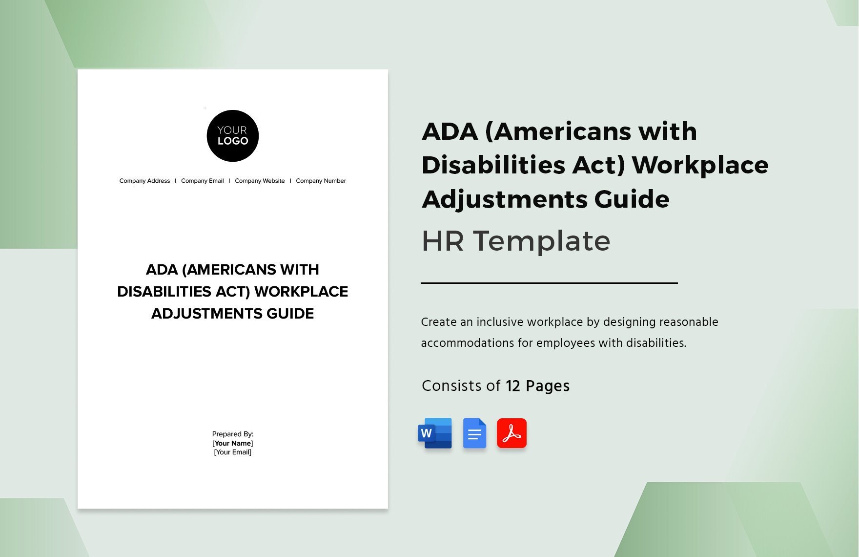 ADA (Americans with Disabilities Act) Workplace Adjustments Guide HR Template in Word, Google Docs, PDF