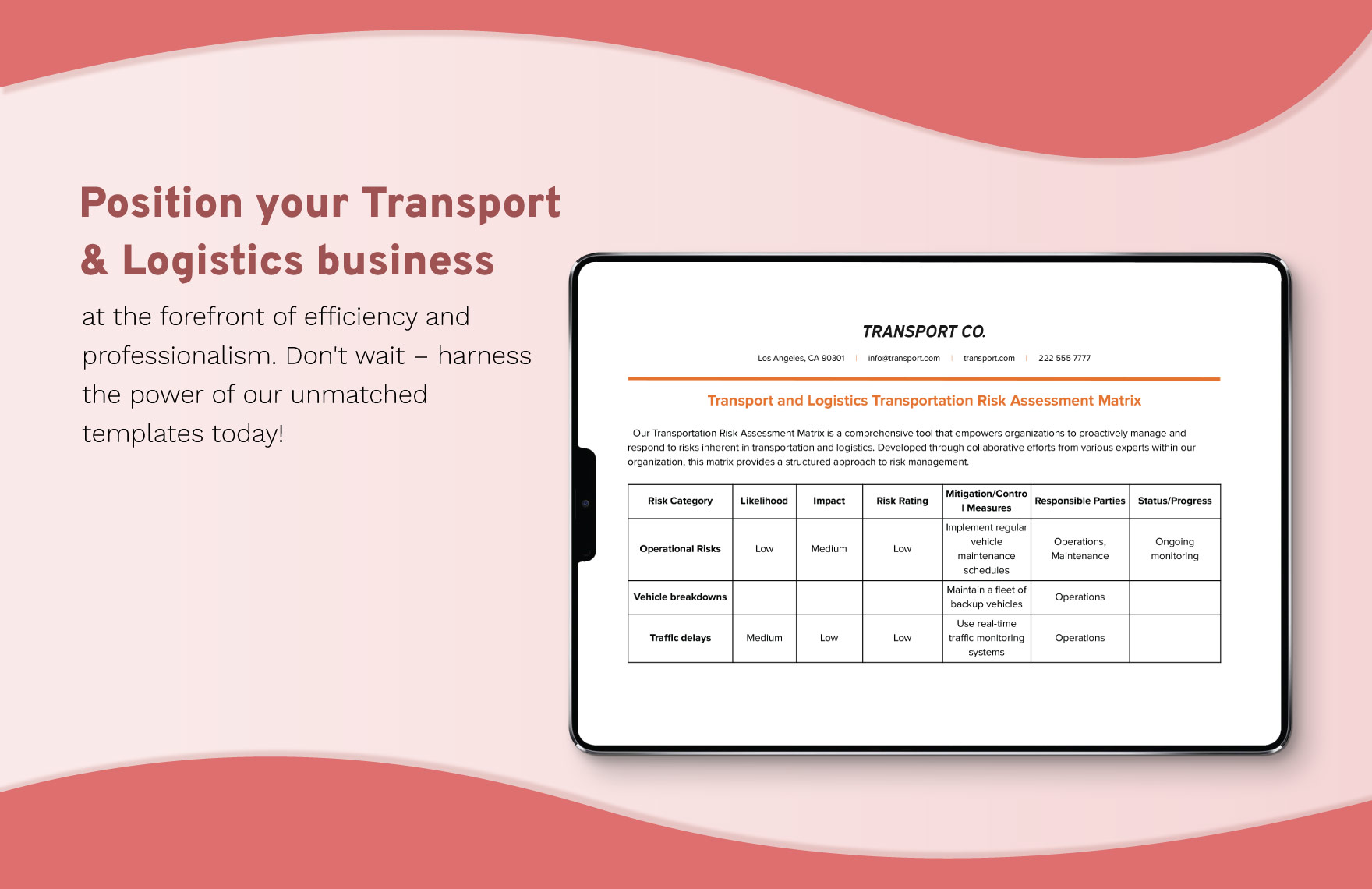 Transport and Logistics Transportation Risk Assessment Matrix Template