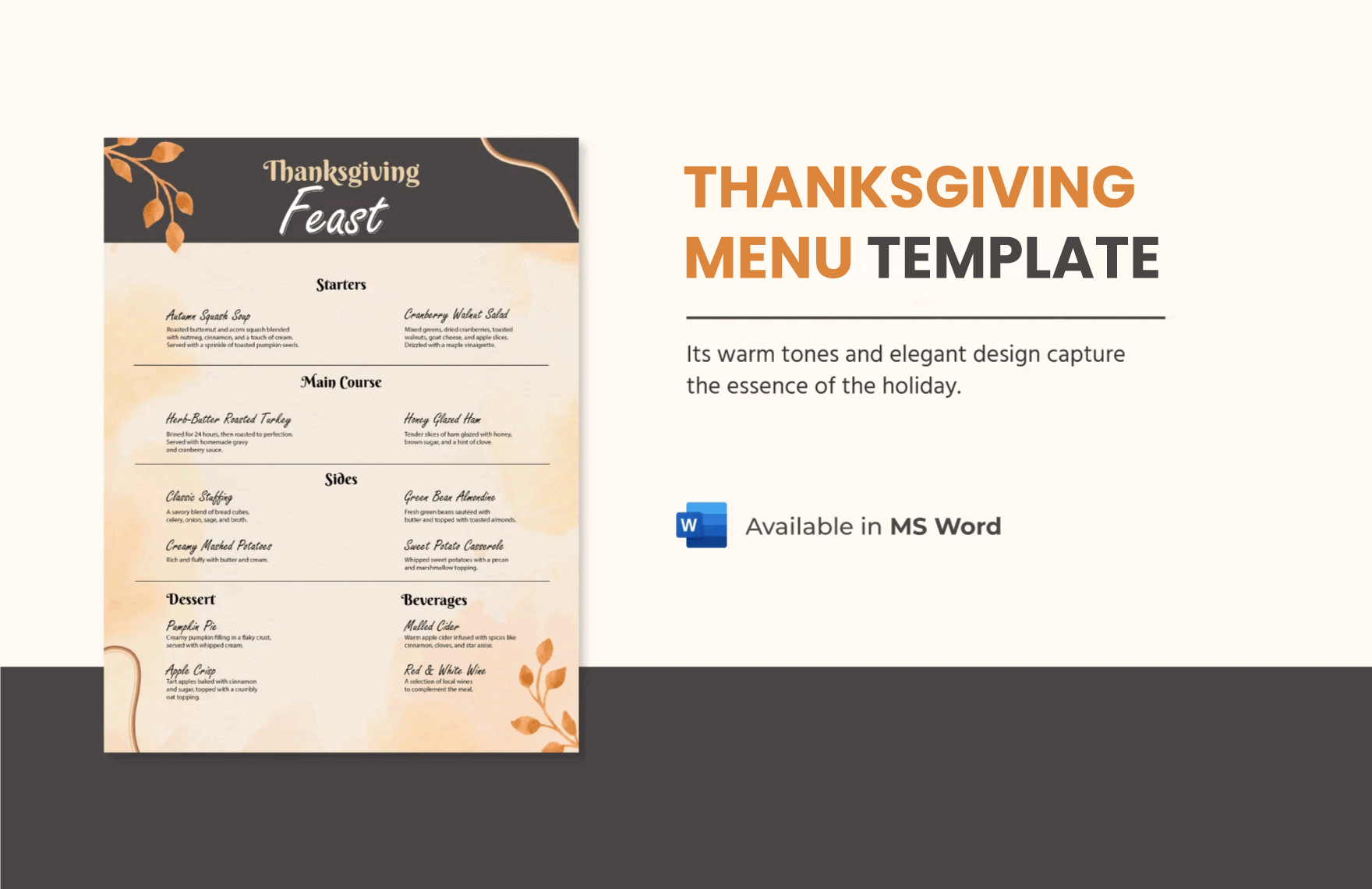 Free Thanksgiving Menu Template in Word