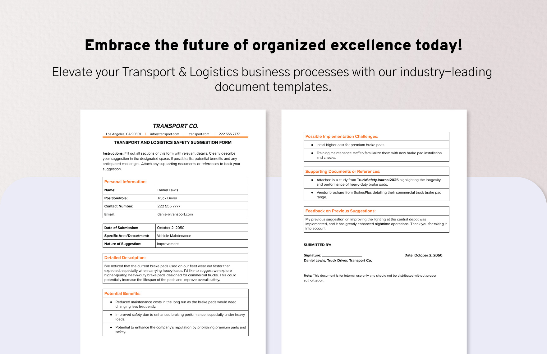 Transport and Logistics Safety Suggestion Form Template