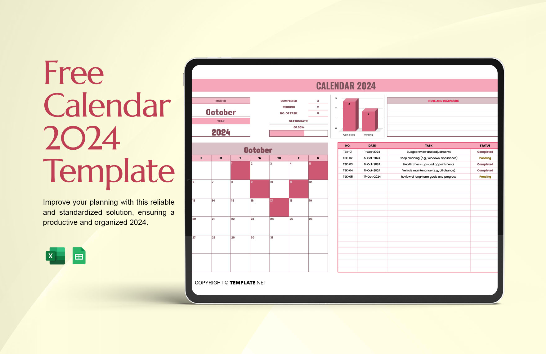 Free Calendar 2024 Template Download In Excel Google Sheets 