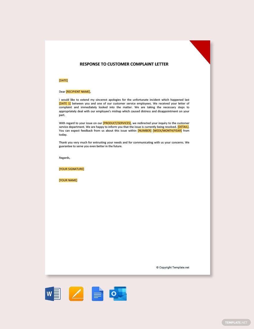 Free Sample Response To Customer Complaint Letter Template
