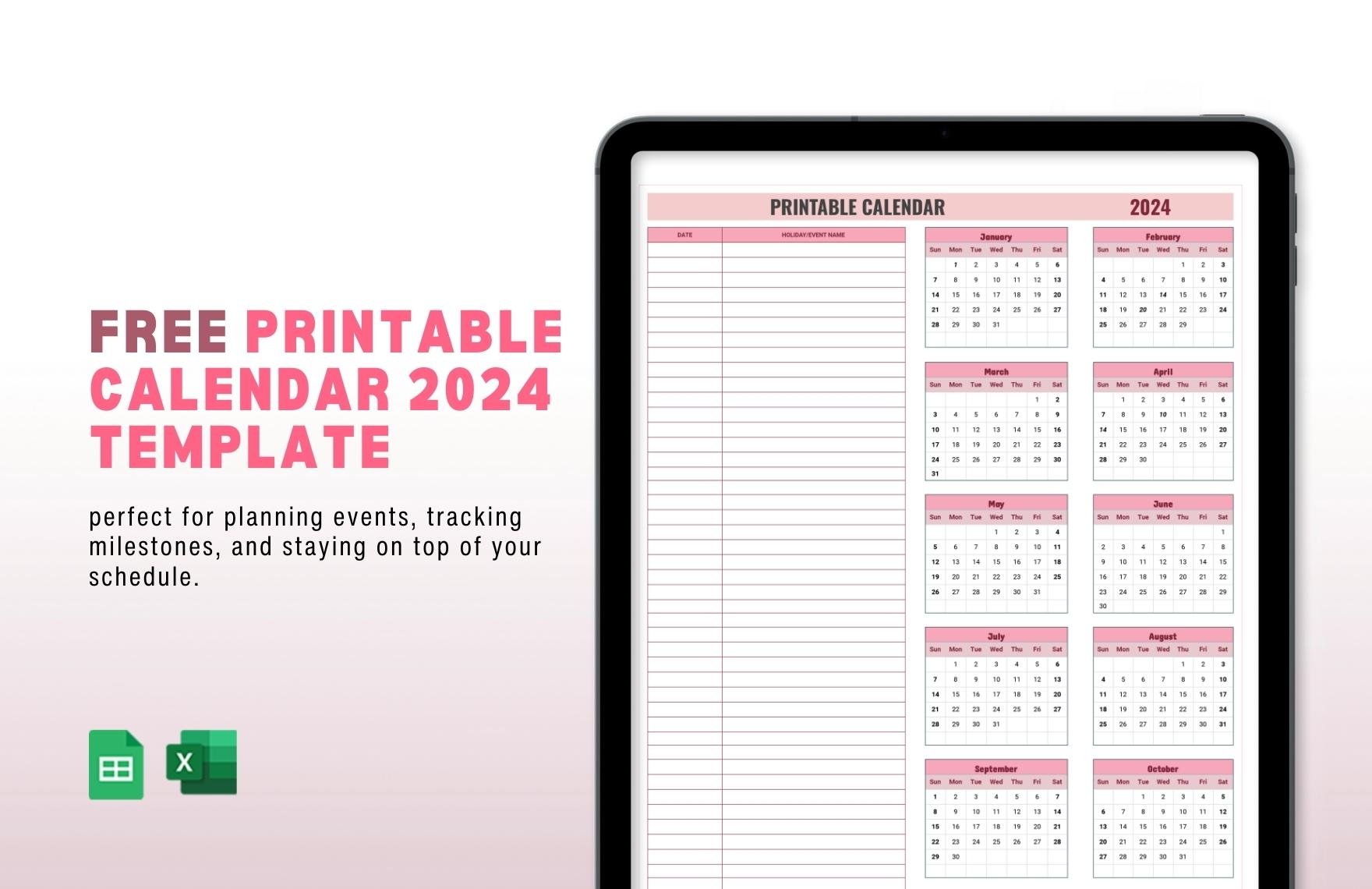 Printable Calendar 2024 Template