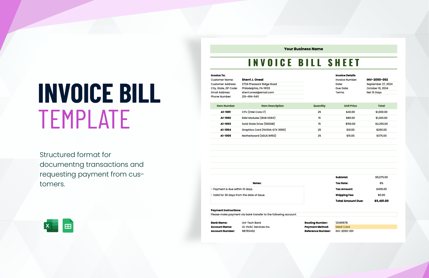 Free Invoice Bill Template