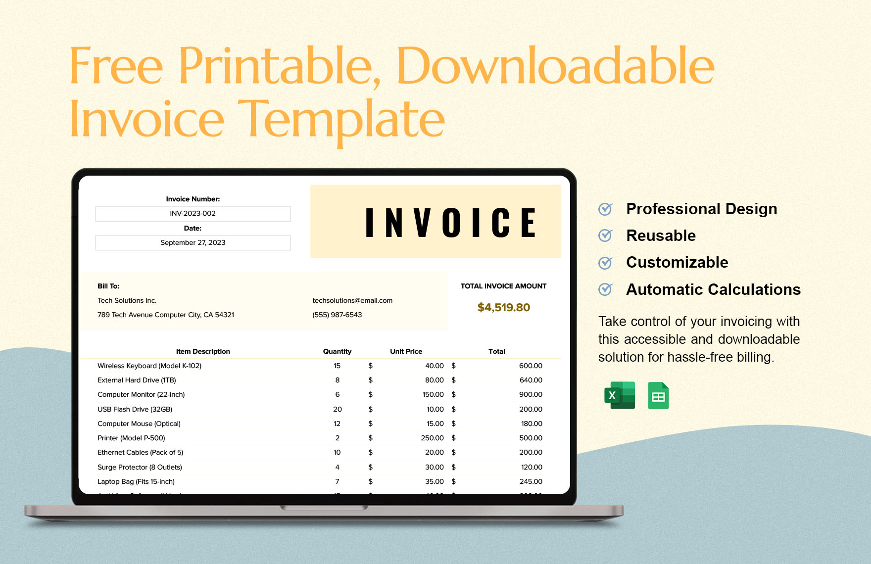 Printable, Downloadable Invoice Template