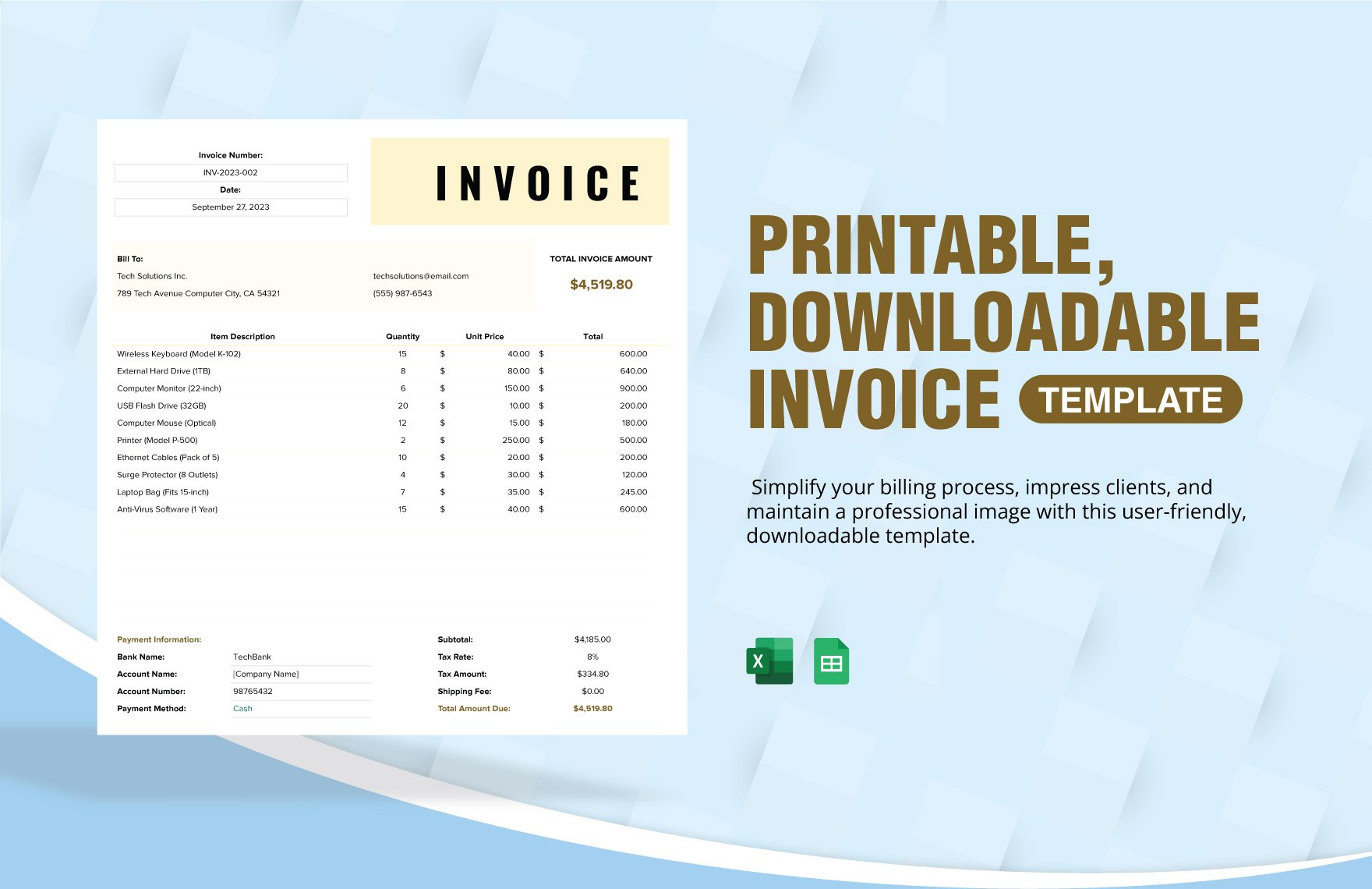 Free Printable, Downloadable Invoice Template