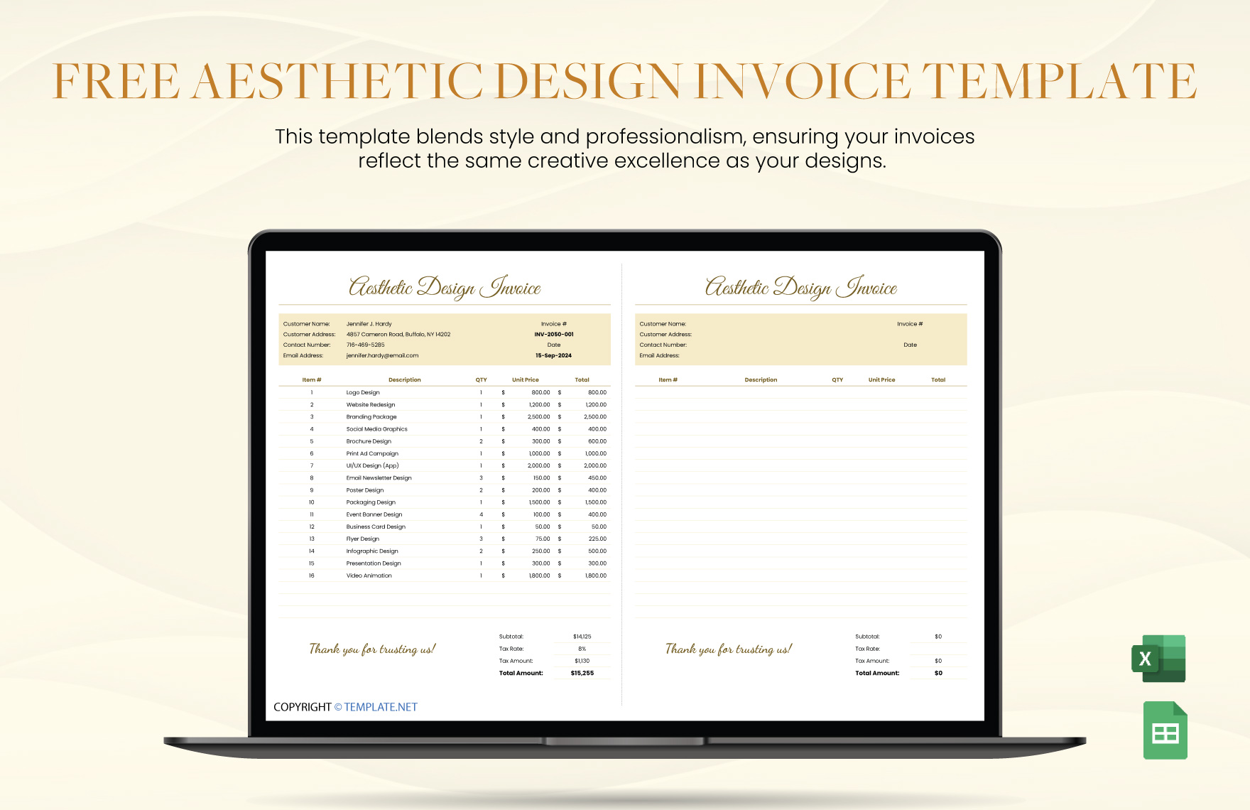 Free Aesthetic Design Invoice Template