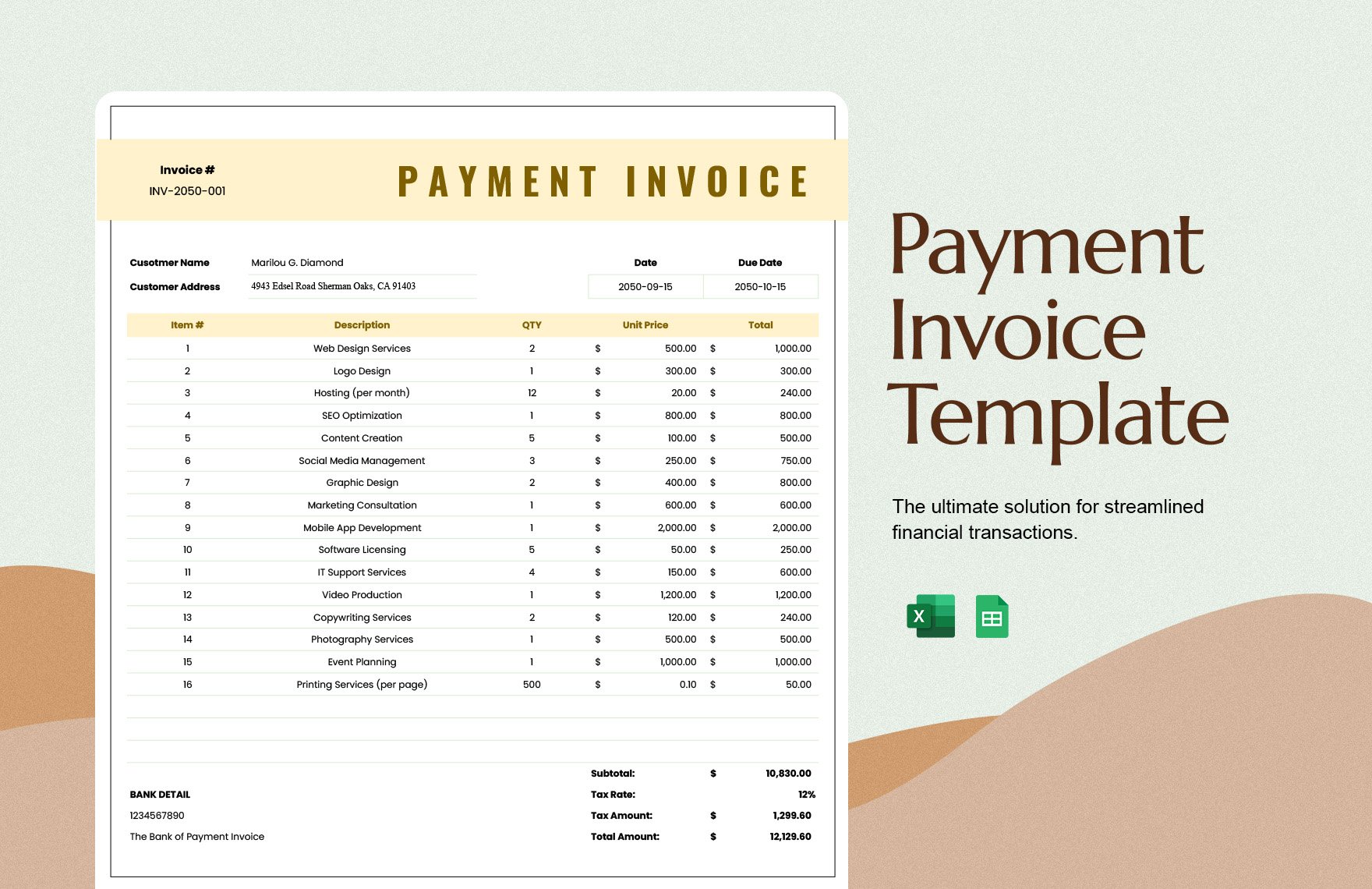 Free Payment Invoice Template in Excel, Google Sheets