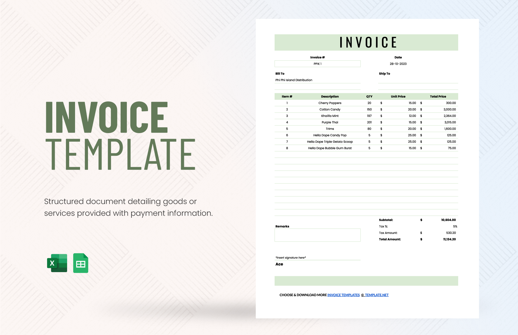 Free Invoice Template in Excel, Google Sheets