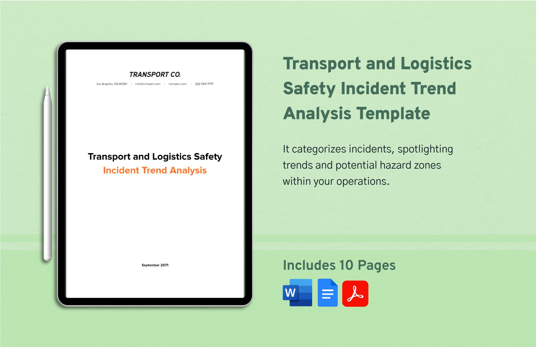 Transport and Logistics Safety Incident Trend Analysis Template in Word, Google Docs, PDF