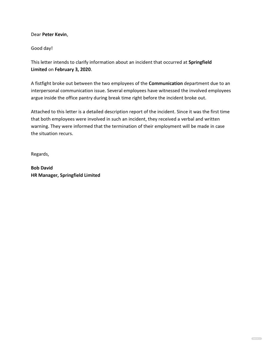 Incident Report Letter In Workplace Template 1 