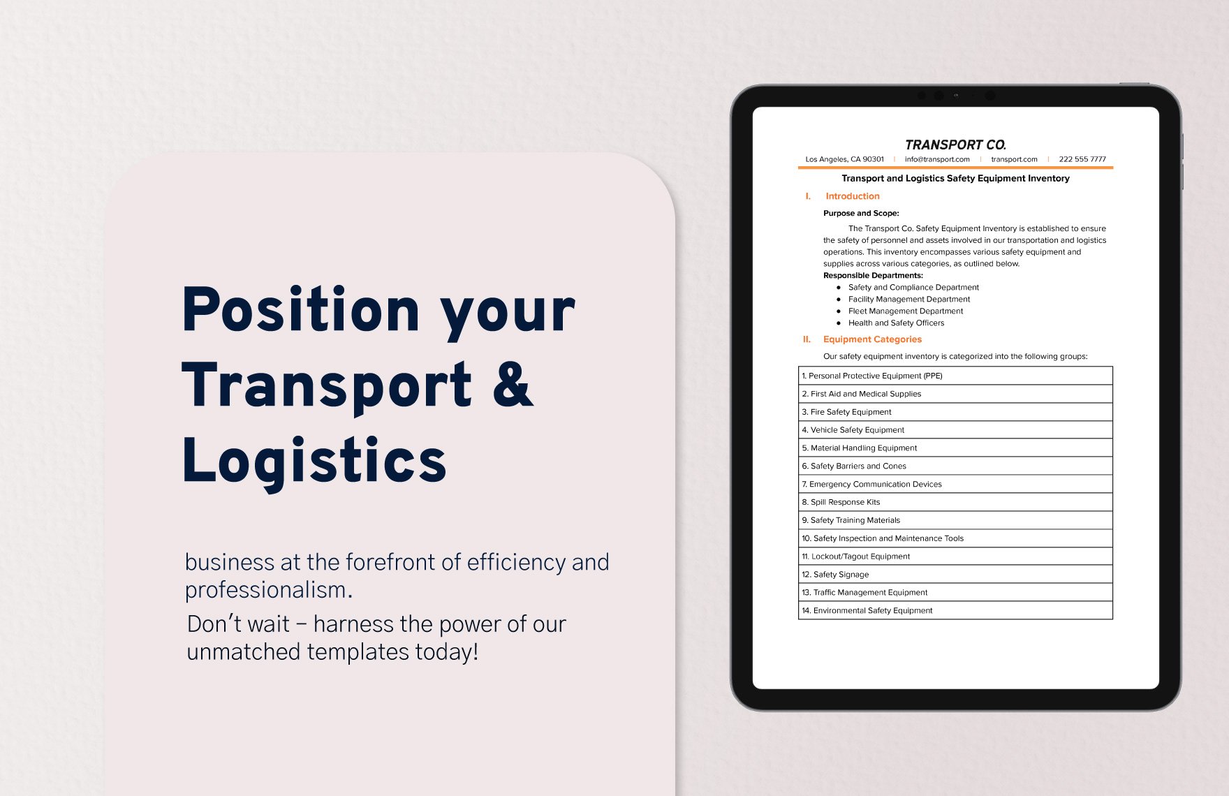 Transport and Logistics Safety Equipment Inventory Template