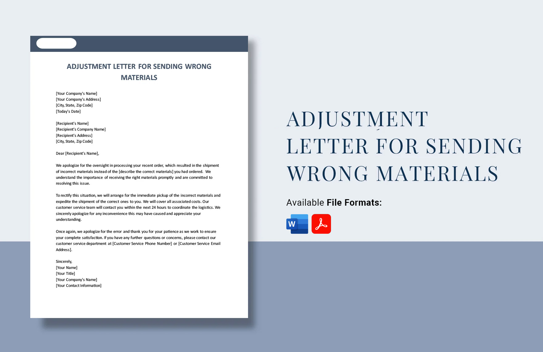 Adjustment Letter For Sending Wrong Materials in Word, PDF