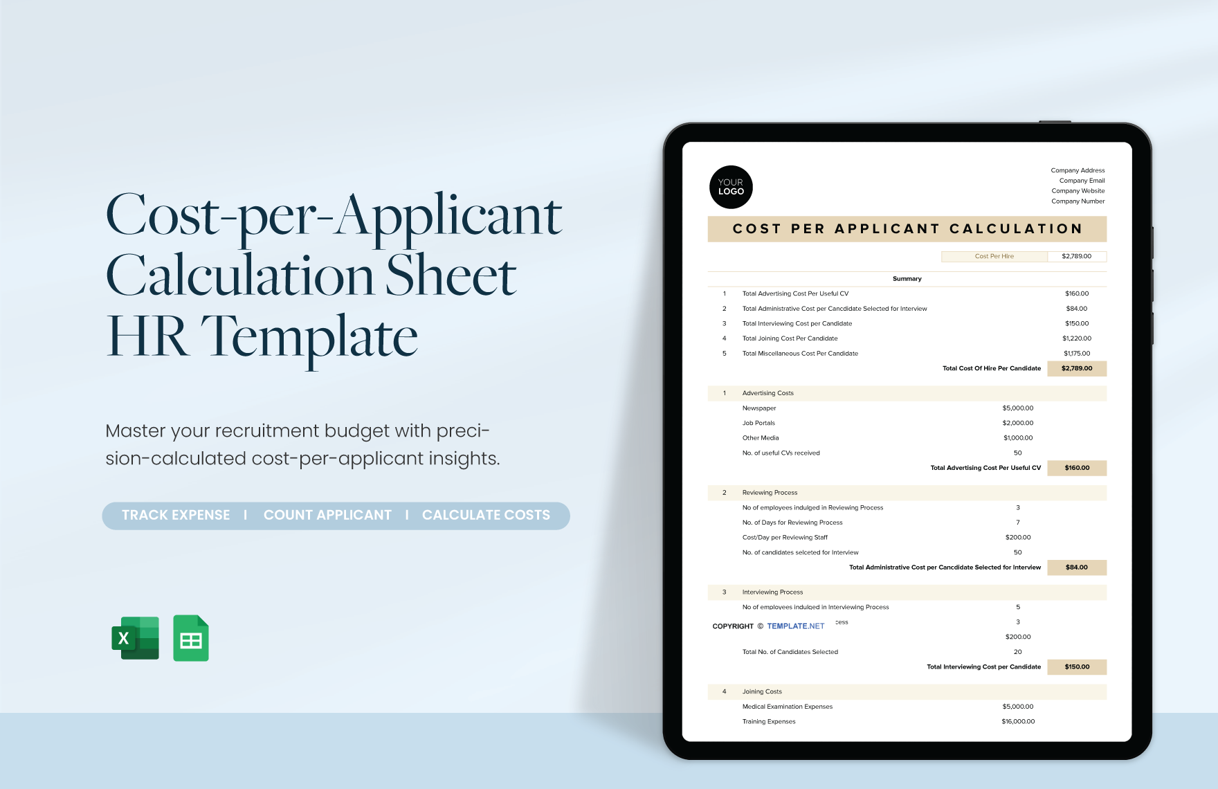Cost-per-Applicant Calculation Sheet HR Template