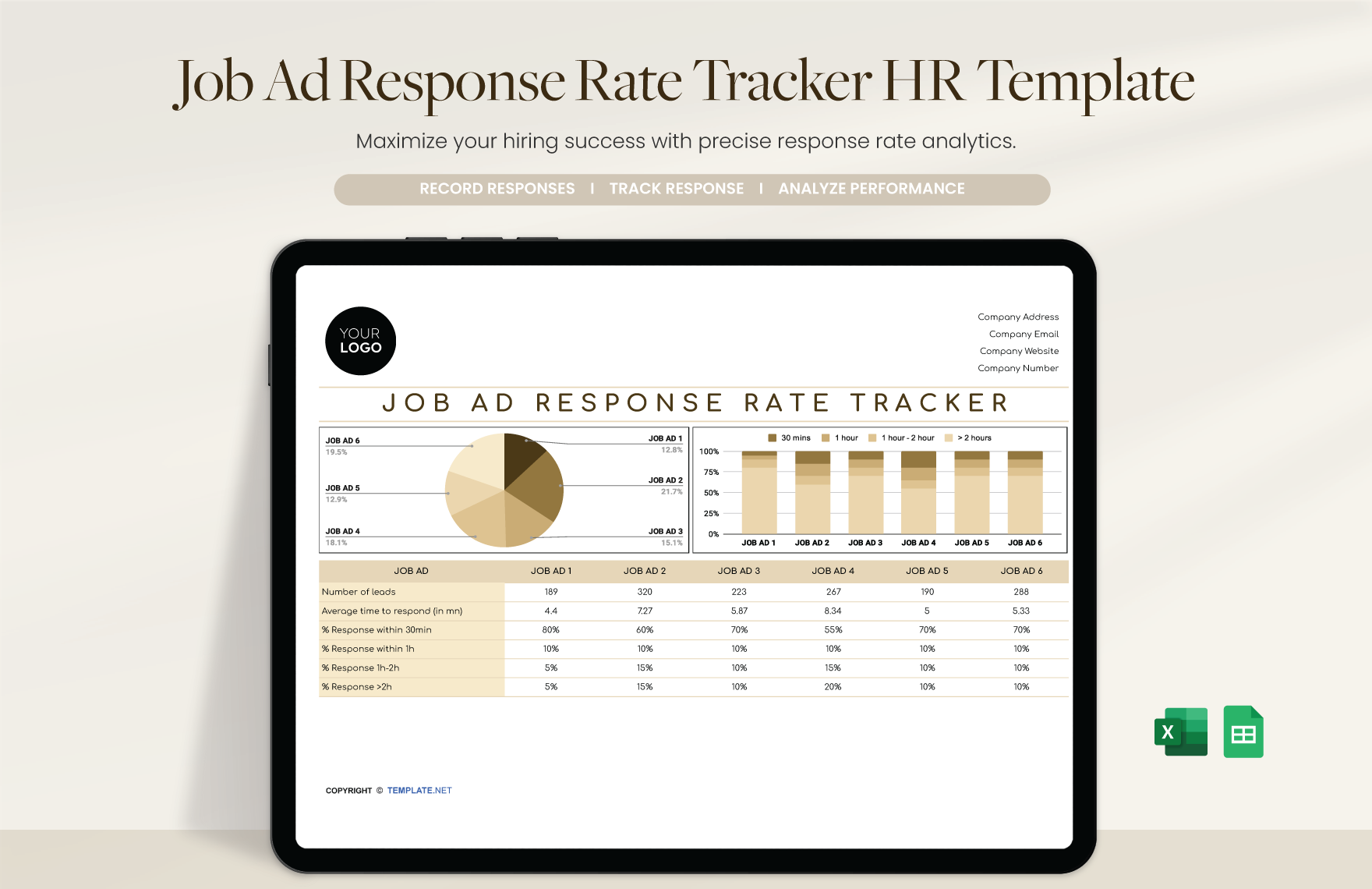 Free Job Ad Response Rate Tracker HR Template in Excel, Google Sheets