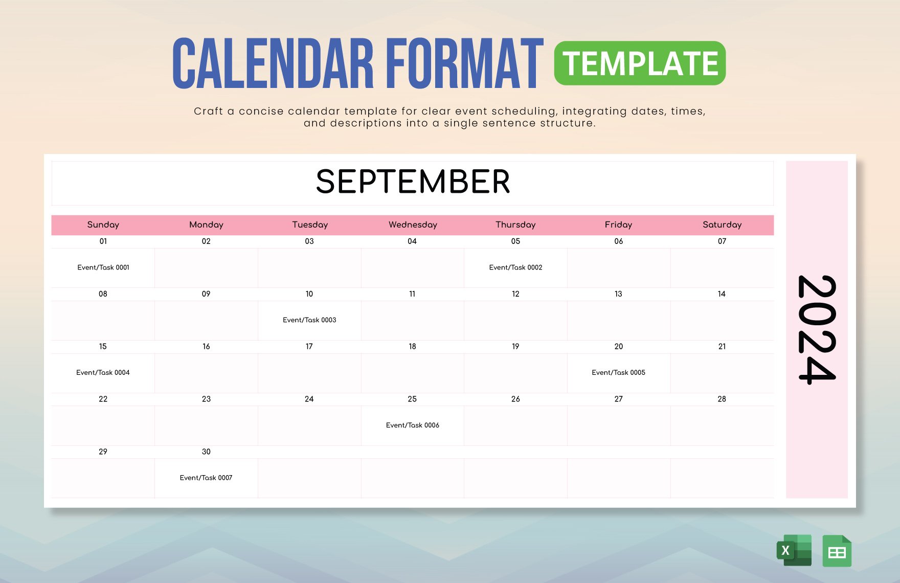 Free Calendar Format Template in Excel, Google Sheets