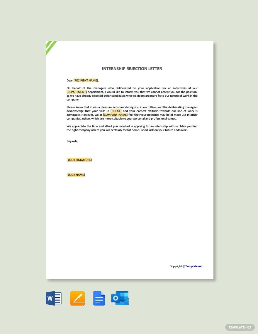 Free Internship Rejection Letter - Google Docs, Word, Outlook, Apple