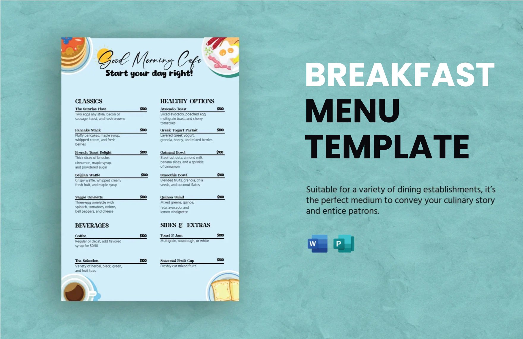 Free Breakfast Menu Template in Word, Publisher