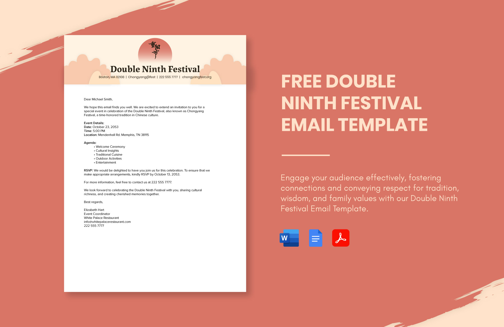 Free Double Ninth Festival Email Template in Word, Google Docs, PDF