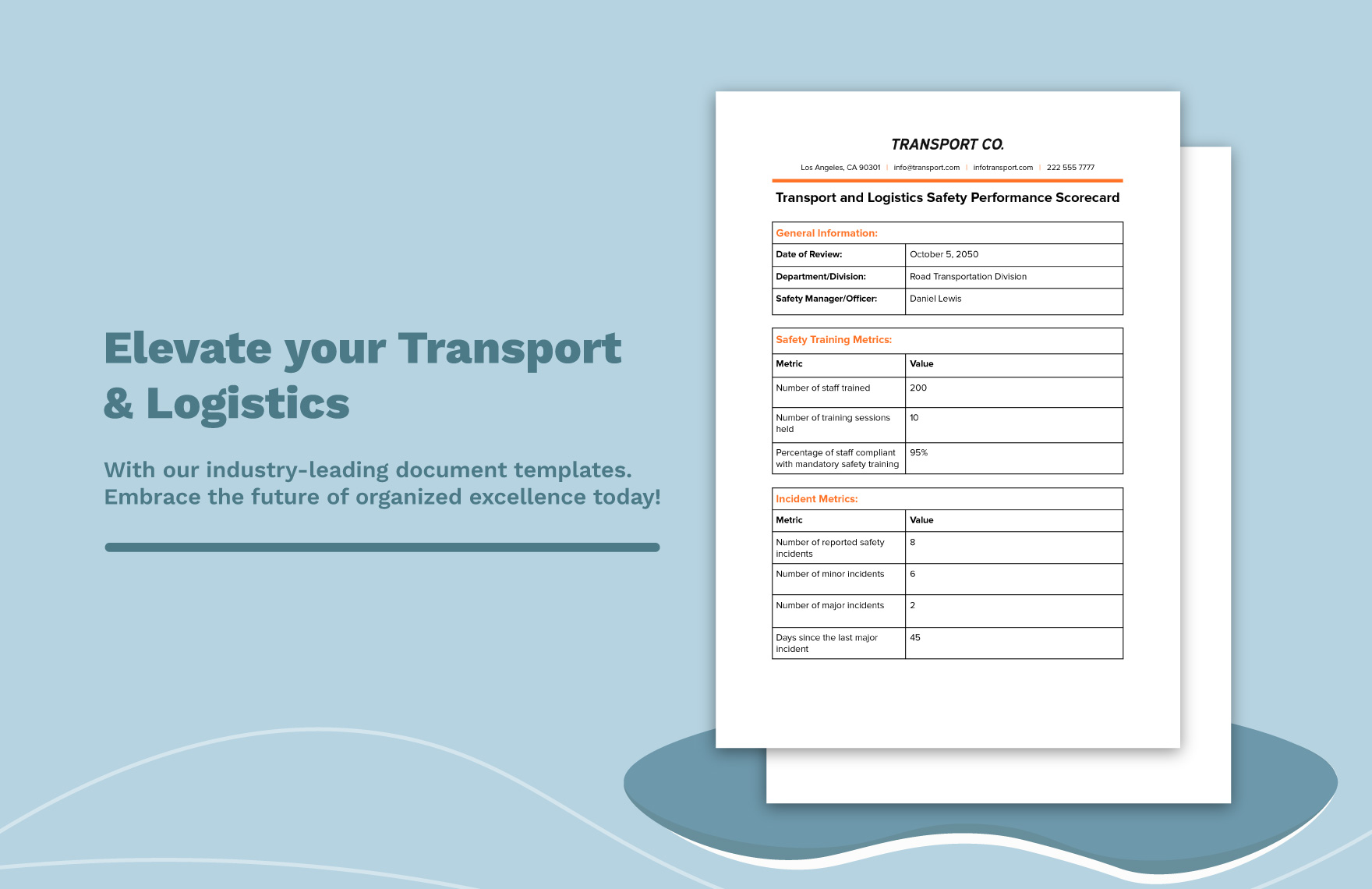 Transport and Logistics Safety Performance Scorecard Template