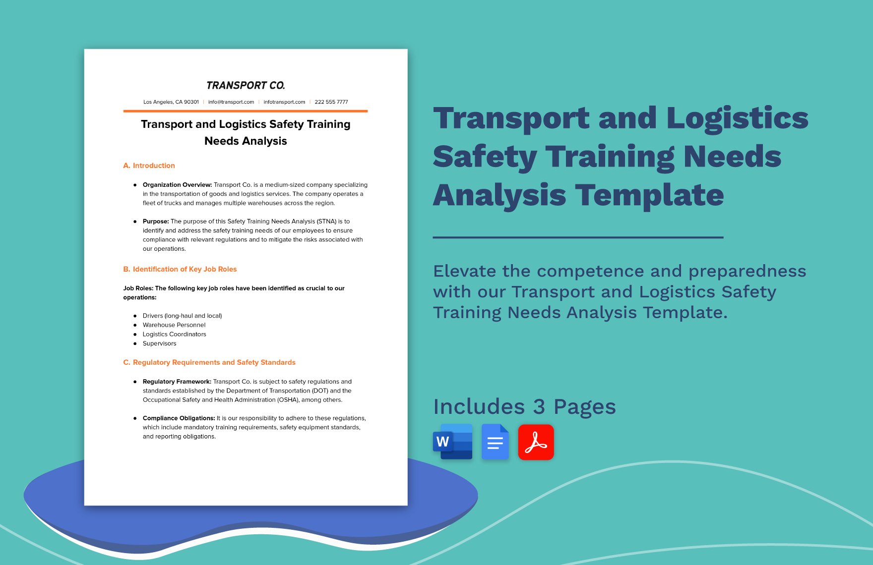 Transport and Logistics Safety Training Needs Analysis Template in Word, Google Docs, PDF