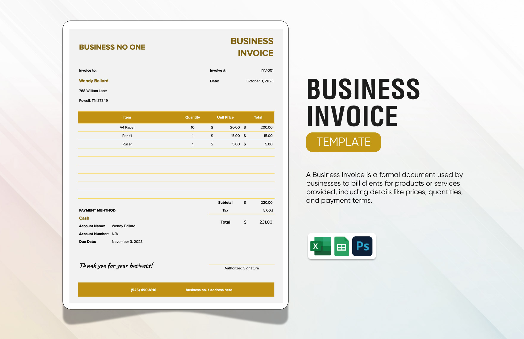 Business Invoice Template in Excel, Google Sheets to Download