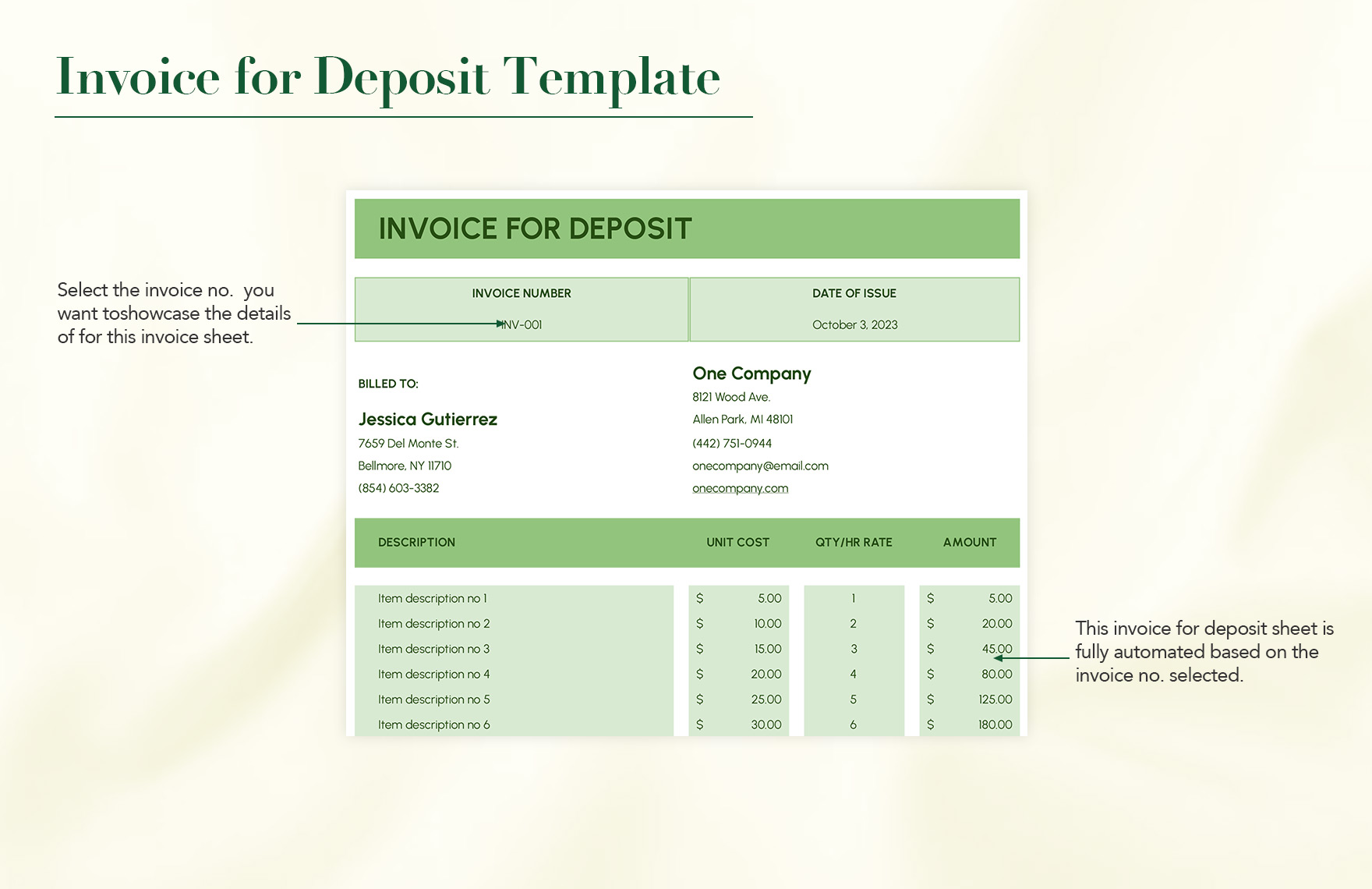 Invoice for Deposit Template