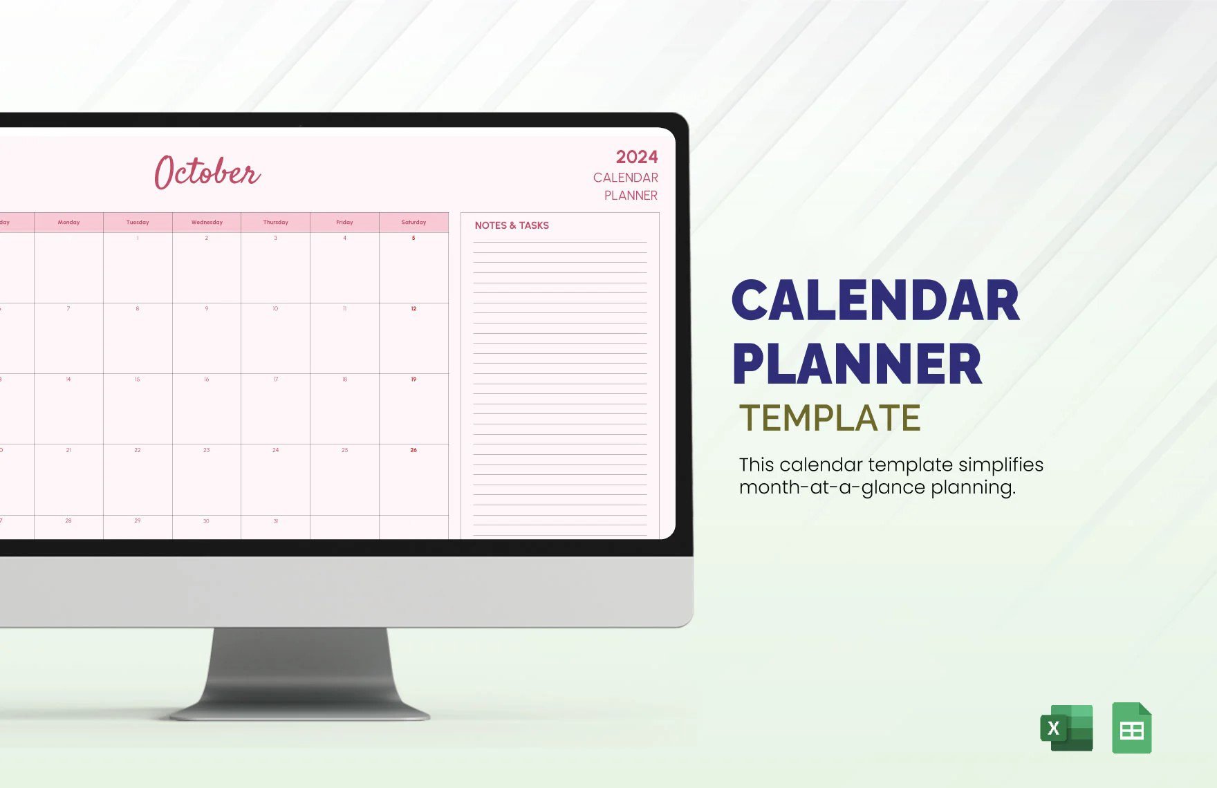 Free Calendar Planner Template in Excel, Google Sheets