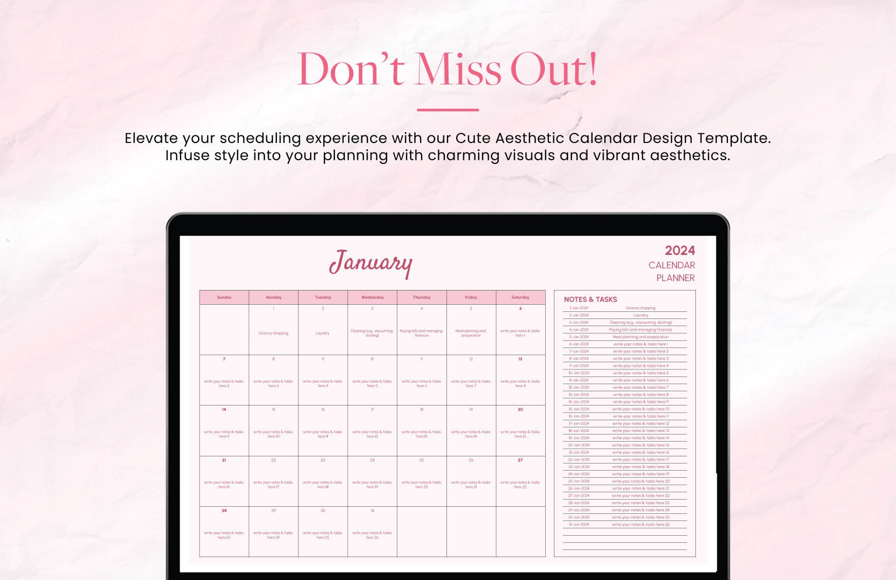 Cute Aesthetic Calendar Design Template