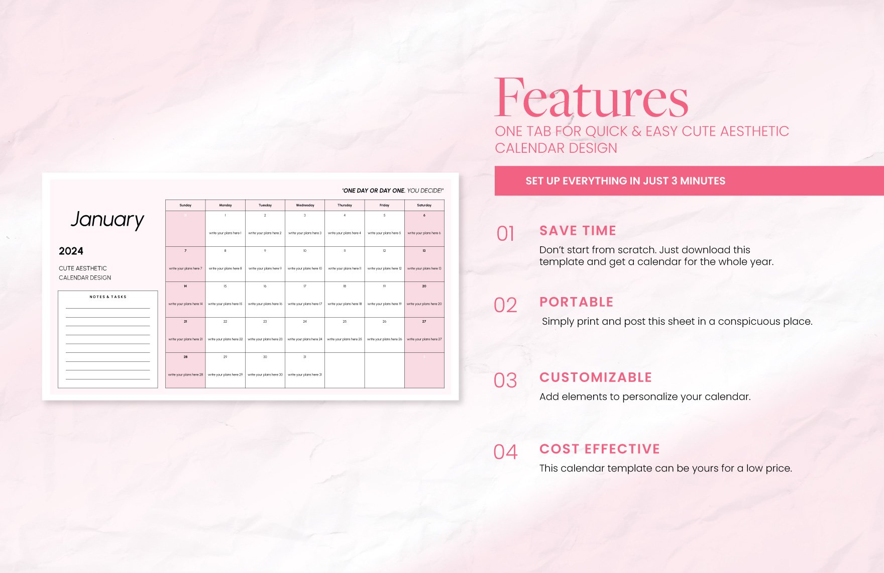 Cute Aesthetic Calendar Design Template