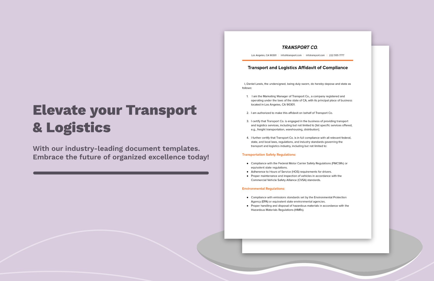 Transport and Logistics Affidavit of Compliance Template