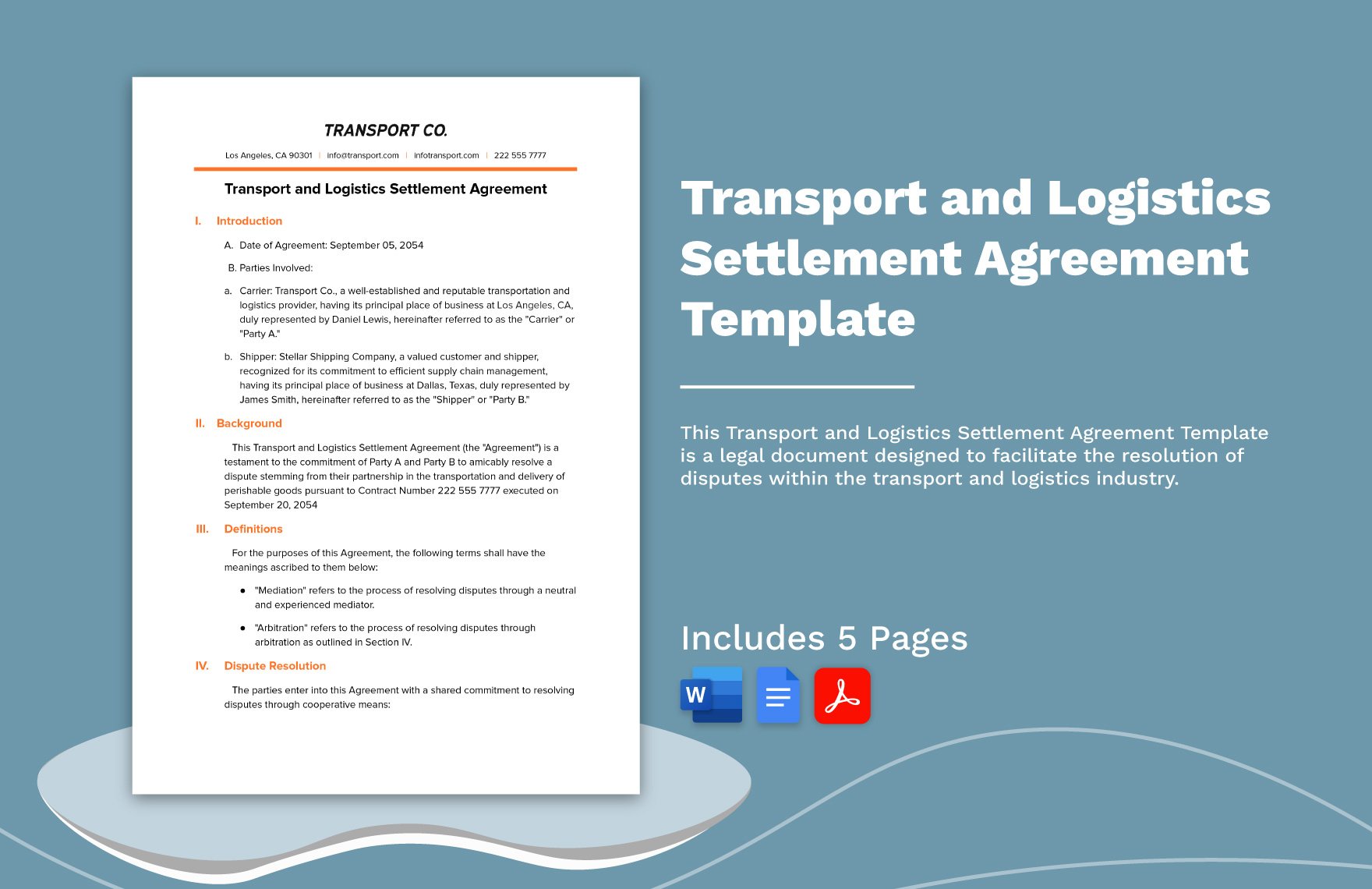 Transport and Logistics Settlement Agreement Template