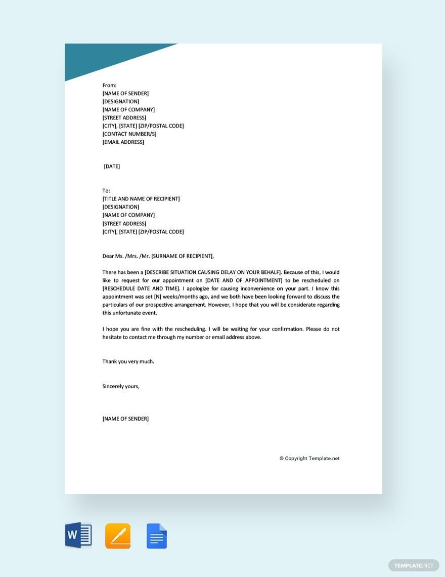 Free Reschedule Appointment Request Letter Template