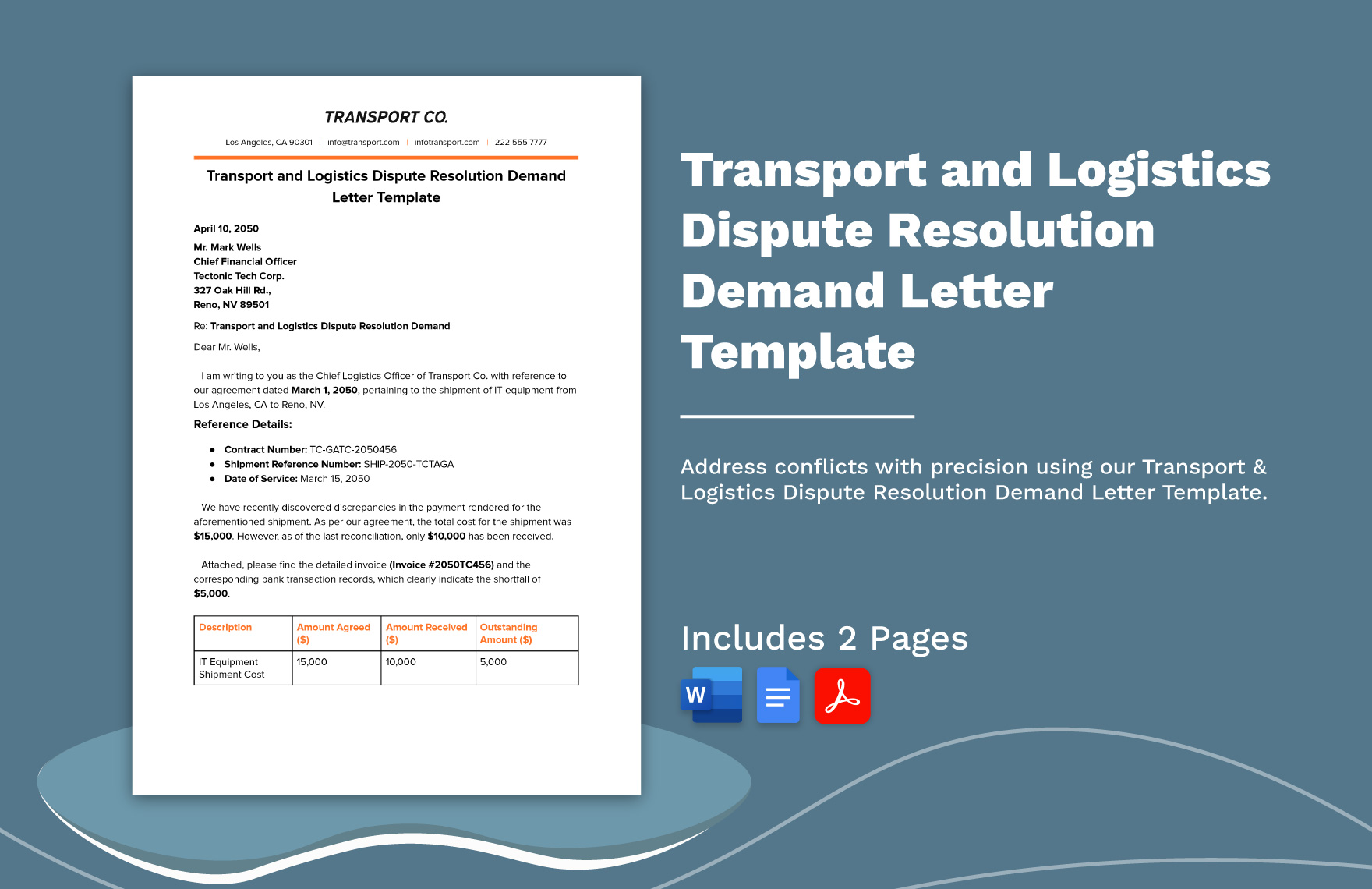 Transport and Logistics Dispute Resolution Demand Letter Template in Word, Google Docs, PDF