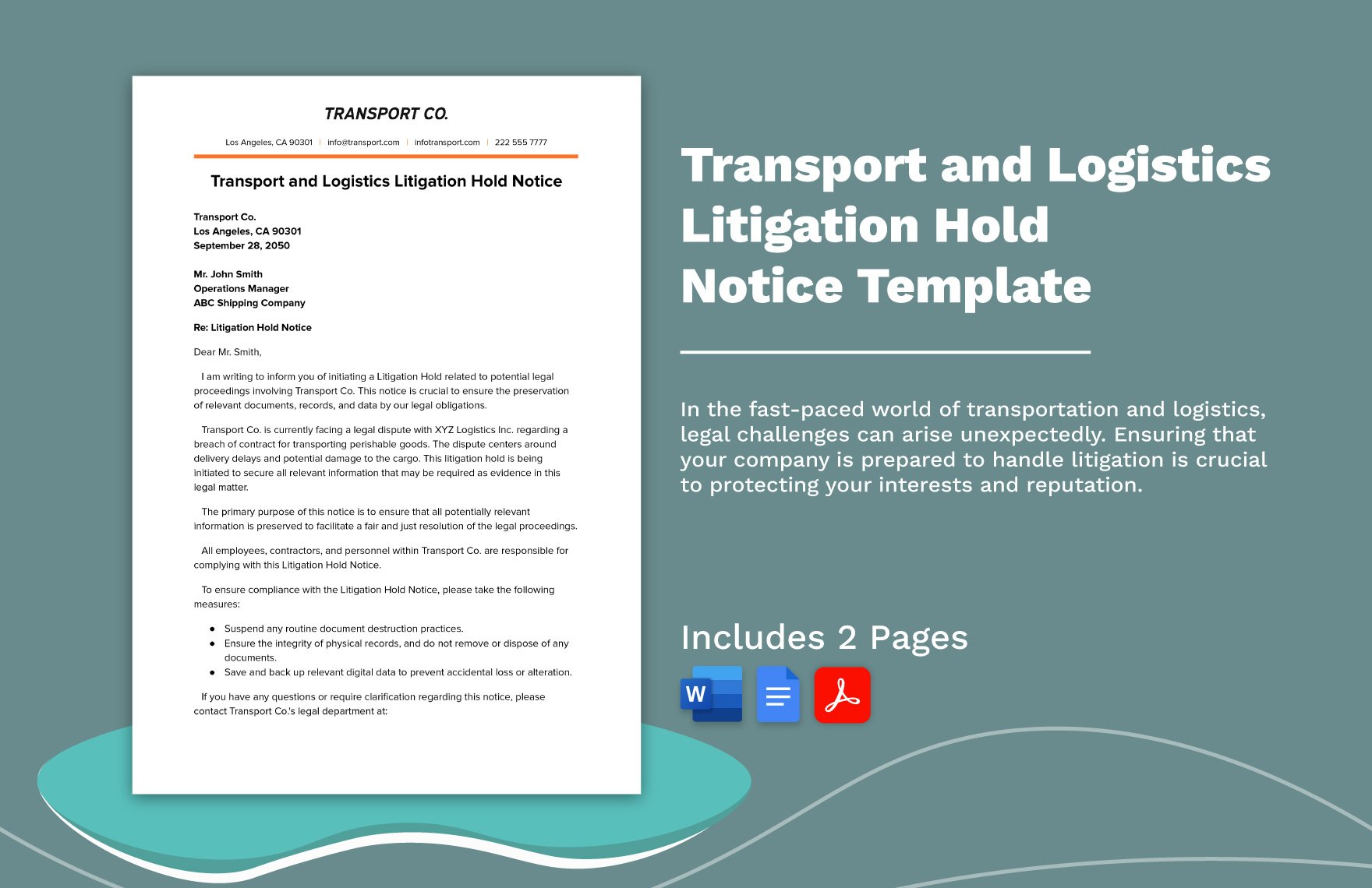 Transport and Logistics Litigation Hold Notice Template