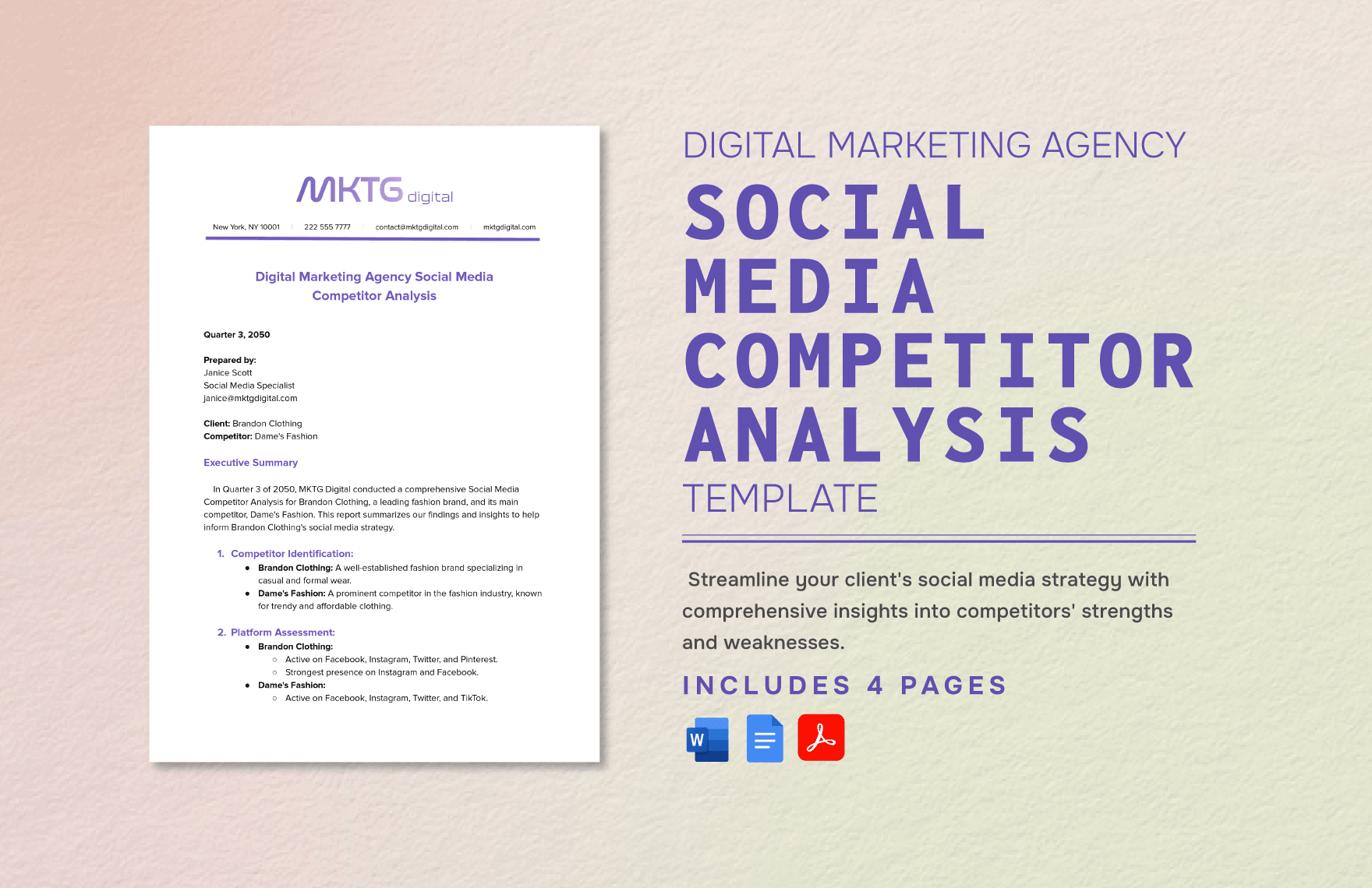 Digital Marketing Agency Social Media Competitor Analysis Template