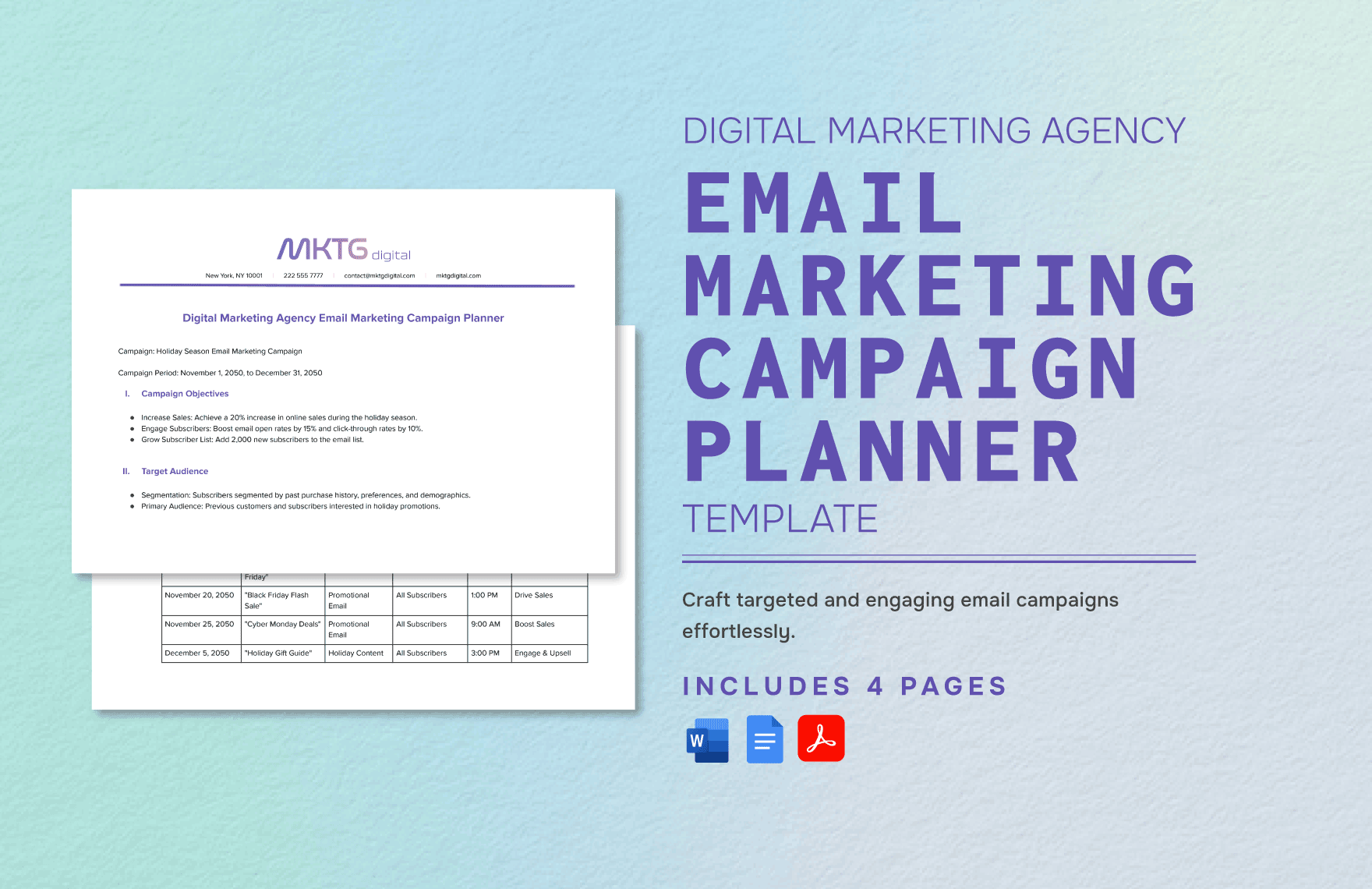 Digital Marketing Agency Email Marketing Campaign Planner Template