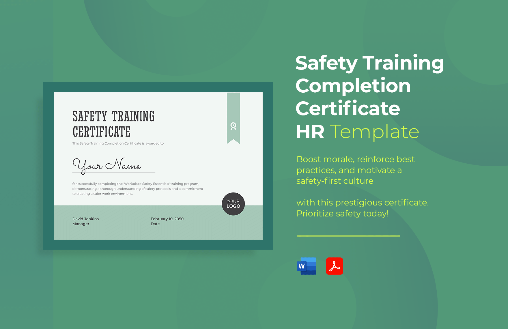 Safety Training Completion Certificate HR Template