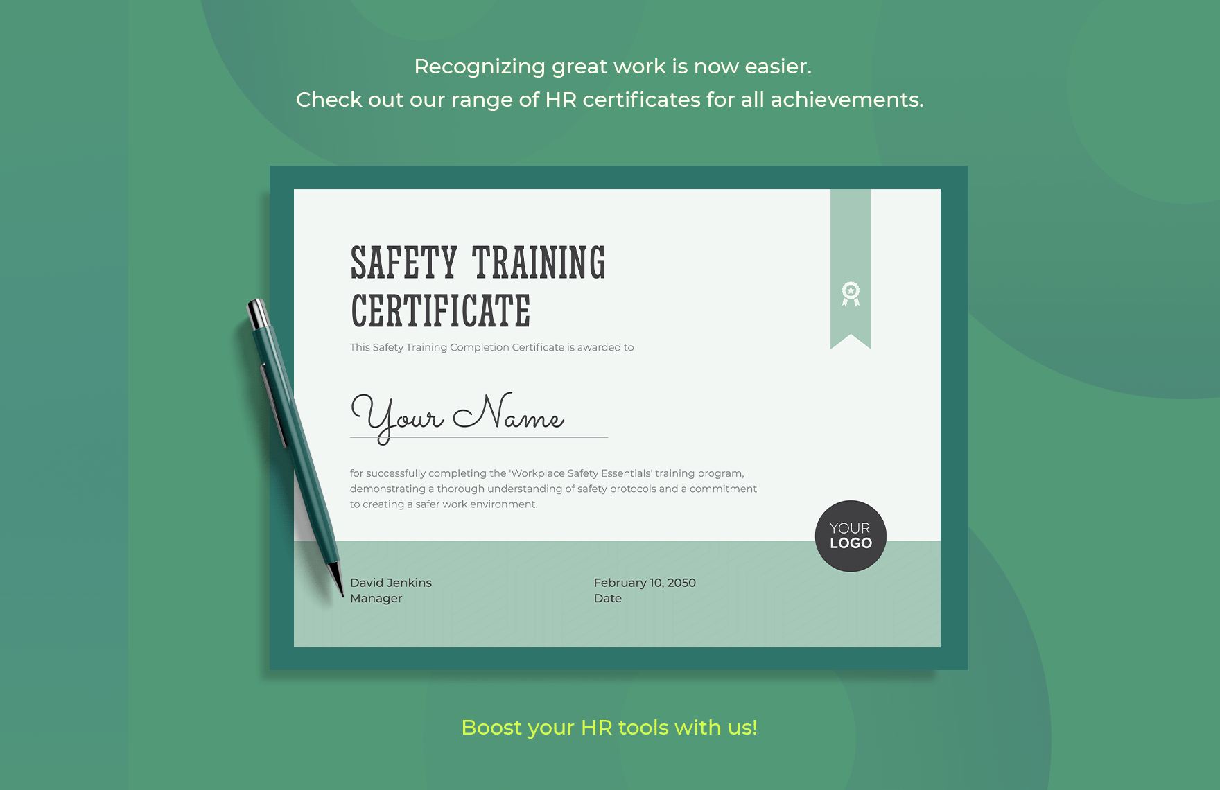 Safety Training Completion Certificate HR Template