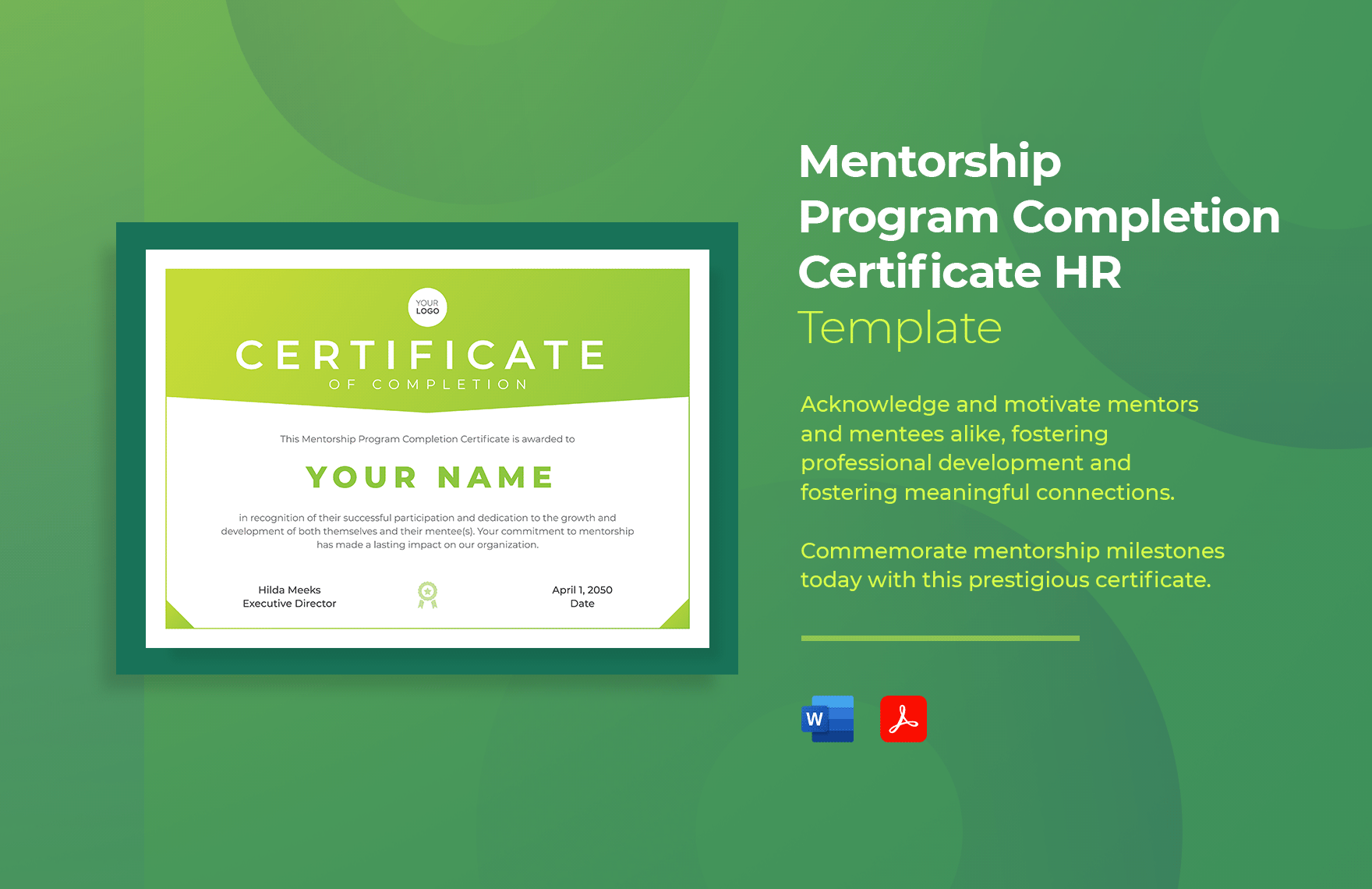 Mentorship Program Completion Certificate HR Template