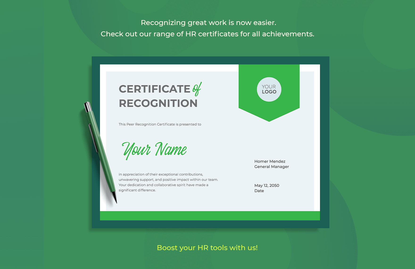 Peer Recognition Certificate HR Template
