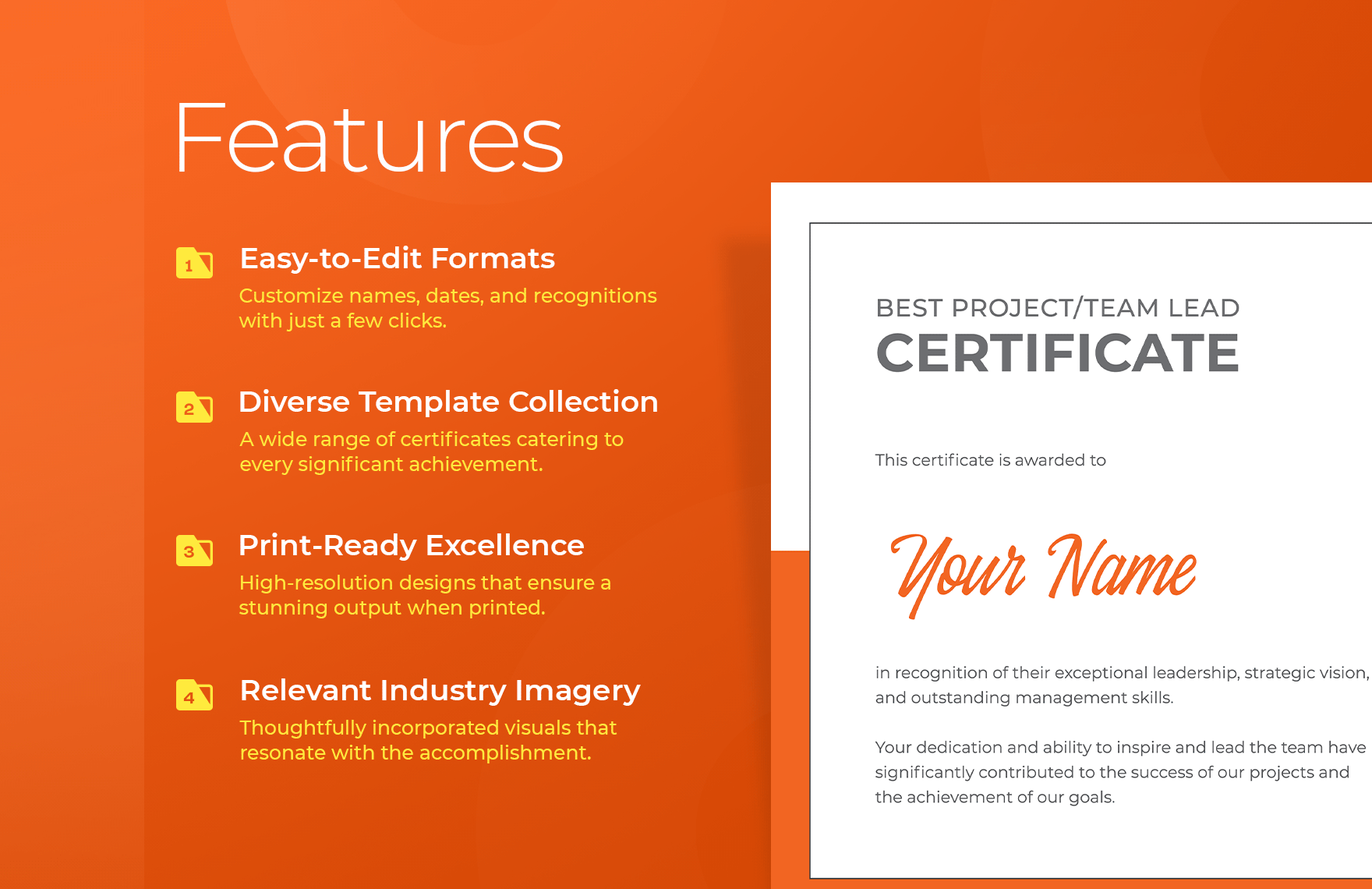 Best Project/Team Lead Certificate HR Template