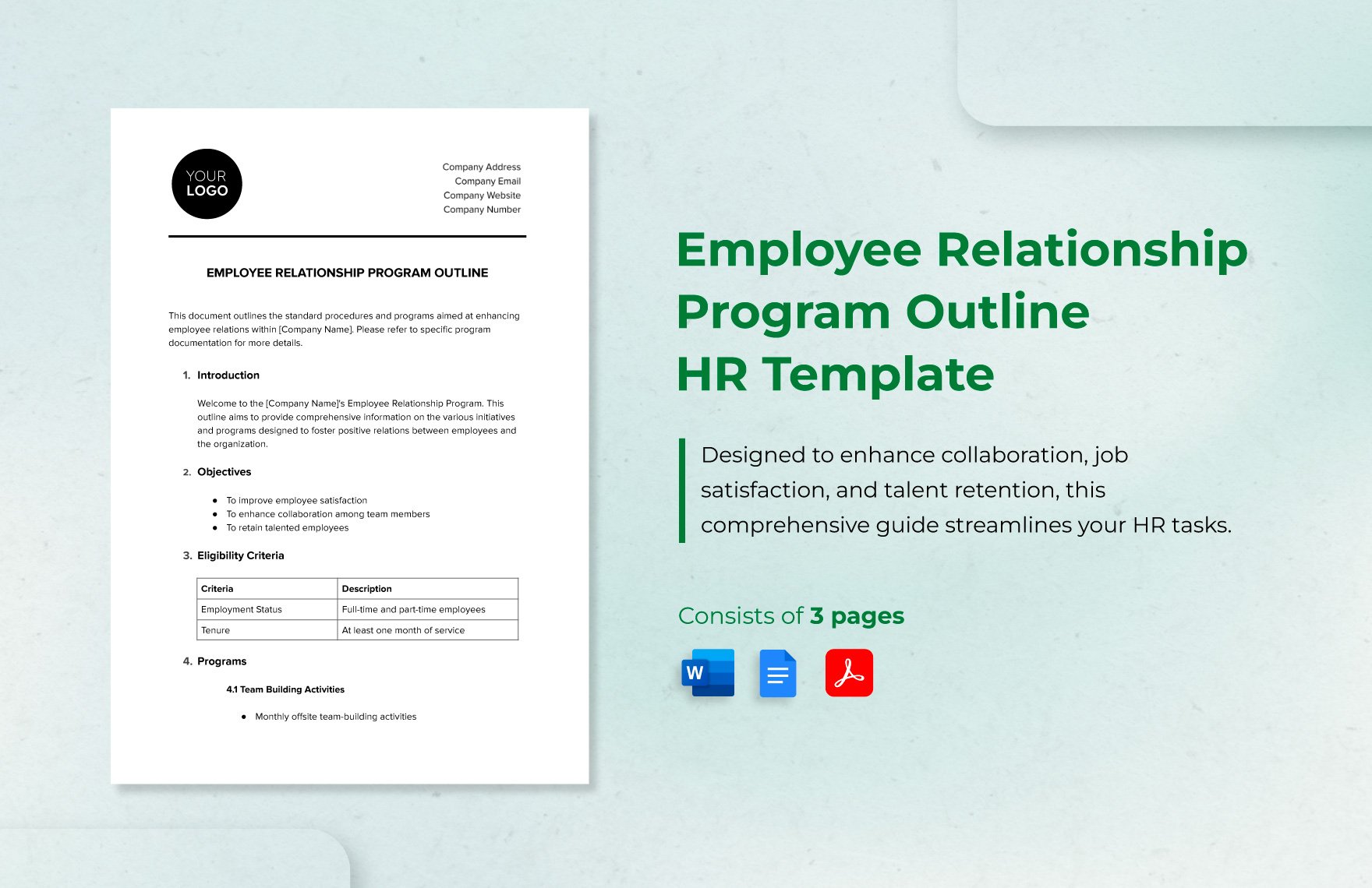 Employee Relationship Program Outline HR Template in Word, Google Docs, PDF