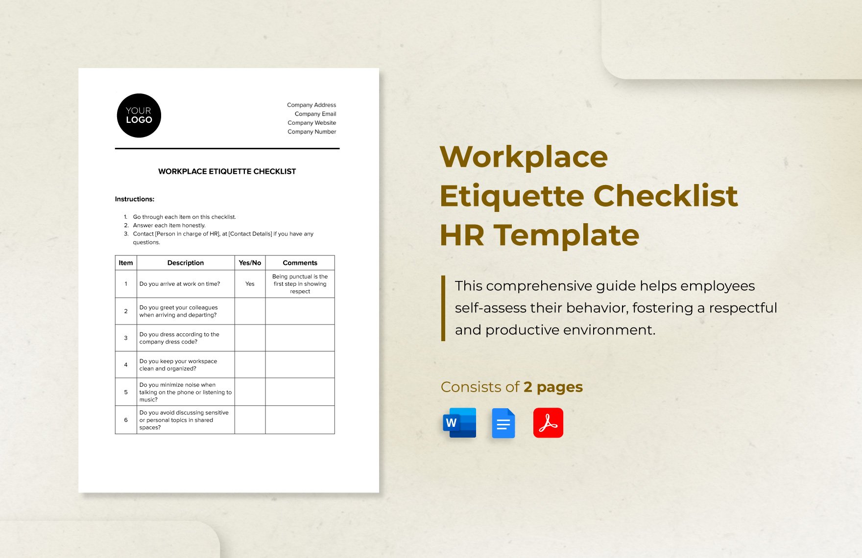 Workplace Etiquette Checklist HR Template