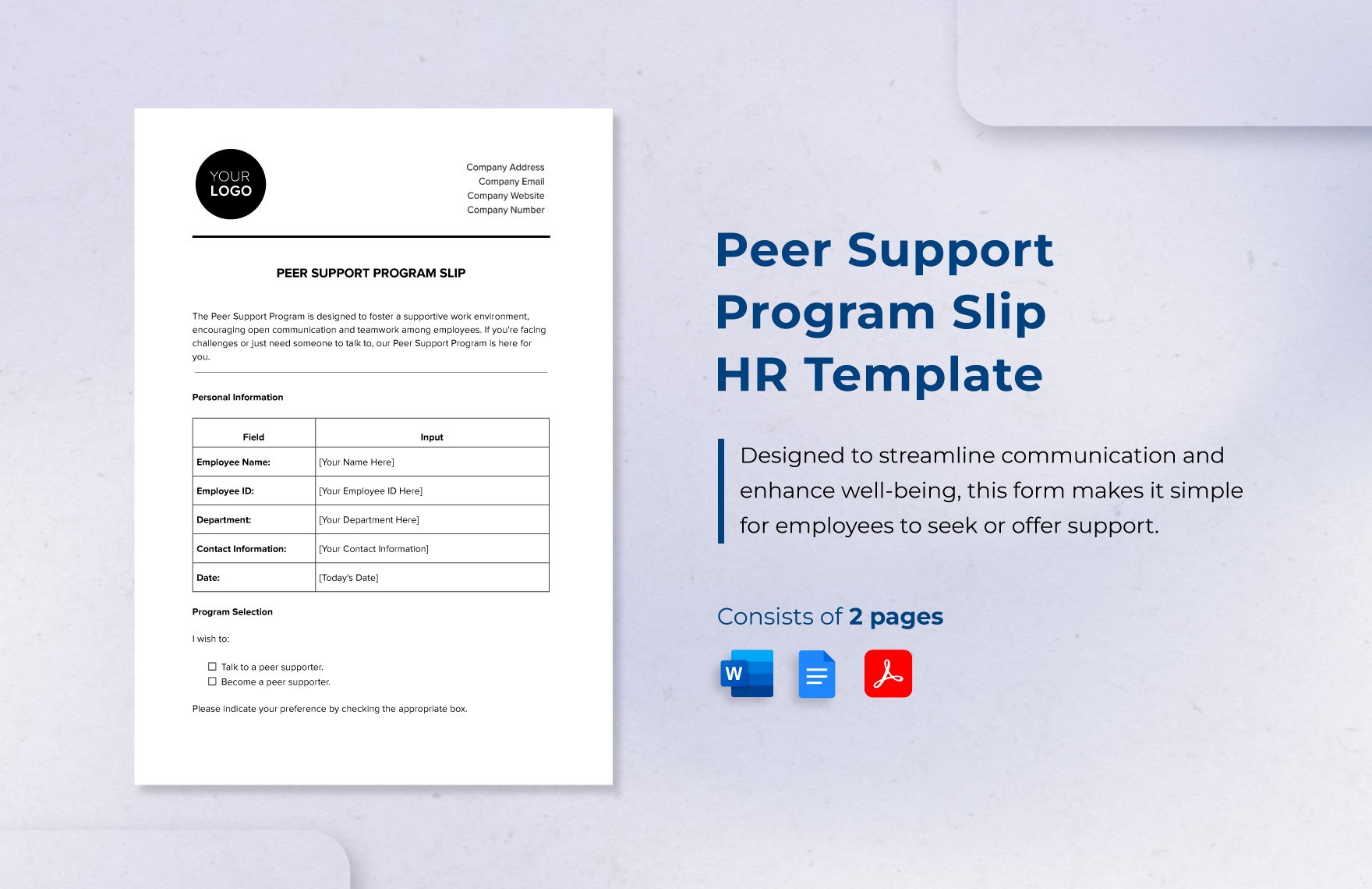 Peer Support Program Slip HR Template in Word, Google Docs, PDF