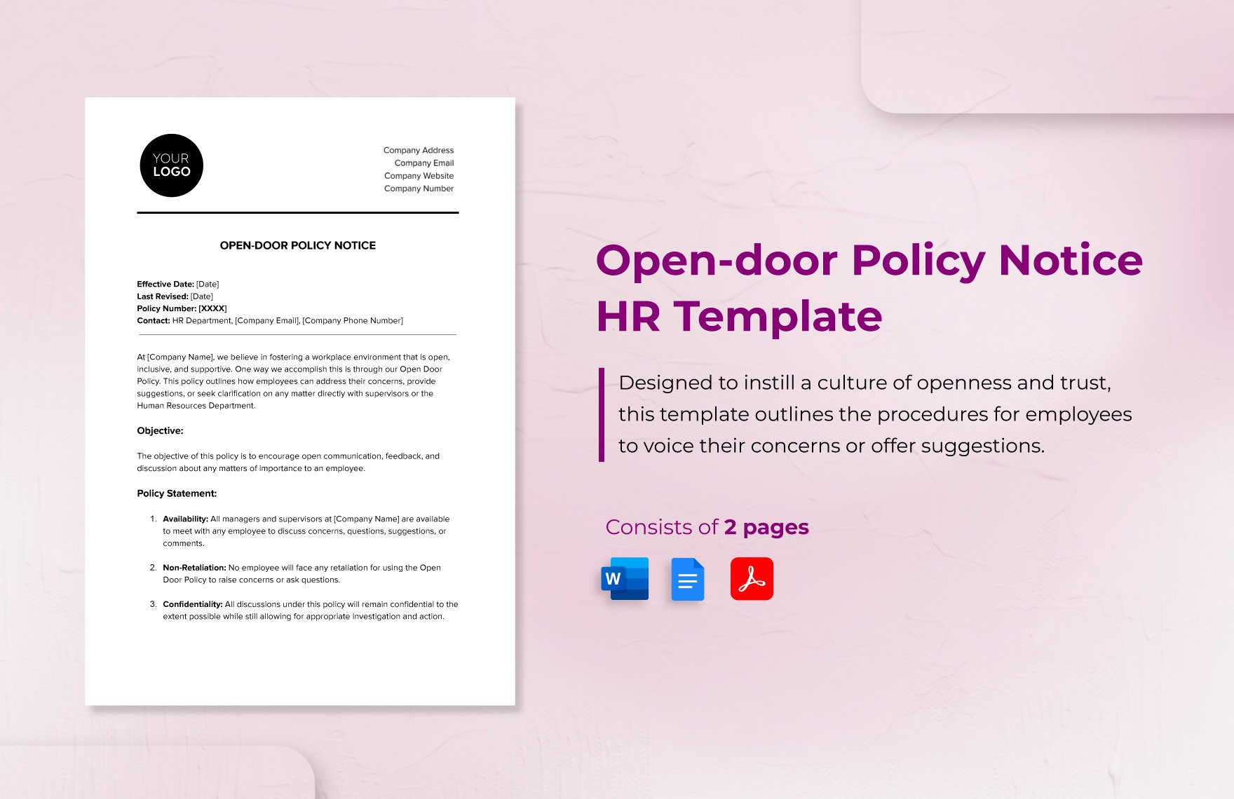 Open-door Policy Notice HR Template in Word, Google Docs, PDF